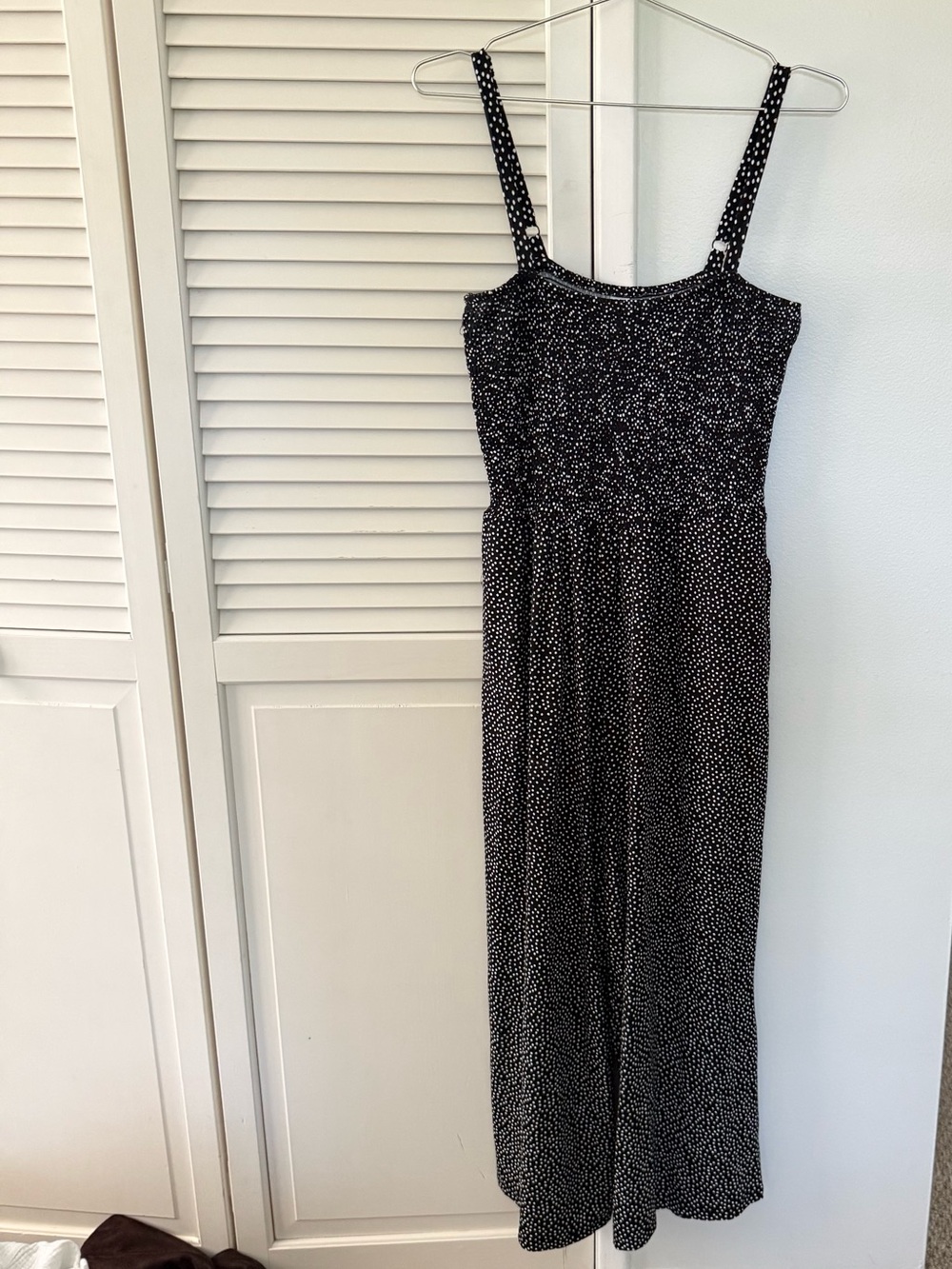 Black Polka Dot Smocked Jumpsuit